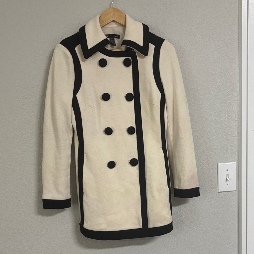 INC International Concepts Cream and Black Pea Coat